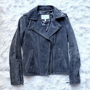 NWOT Y2K BCBG Generation Peplum Suede Leather Moto Coat Jacket Dark Gray Small